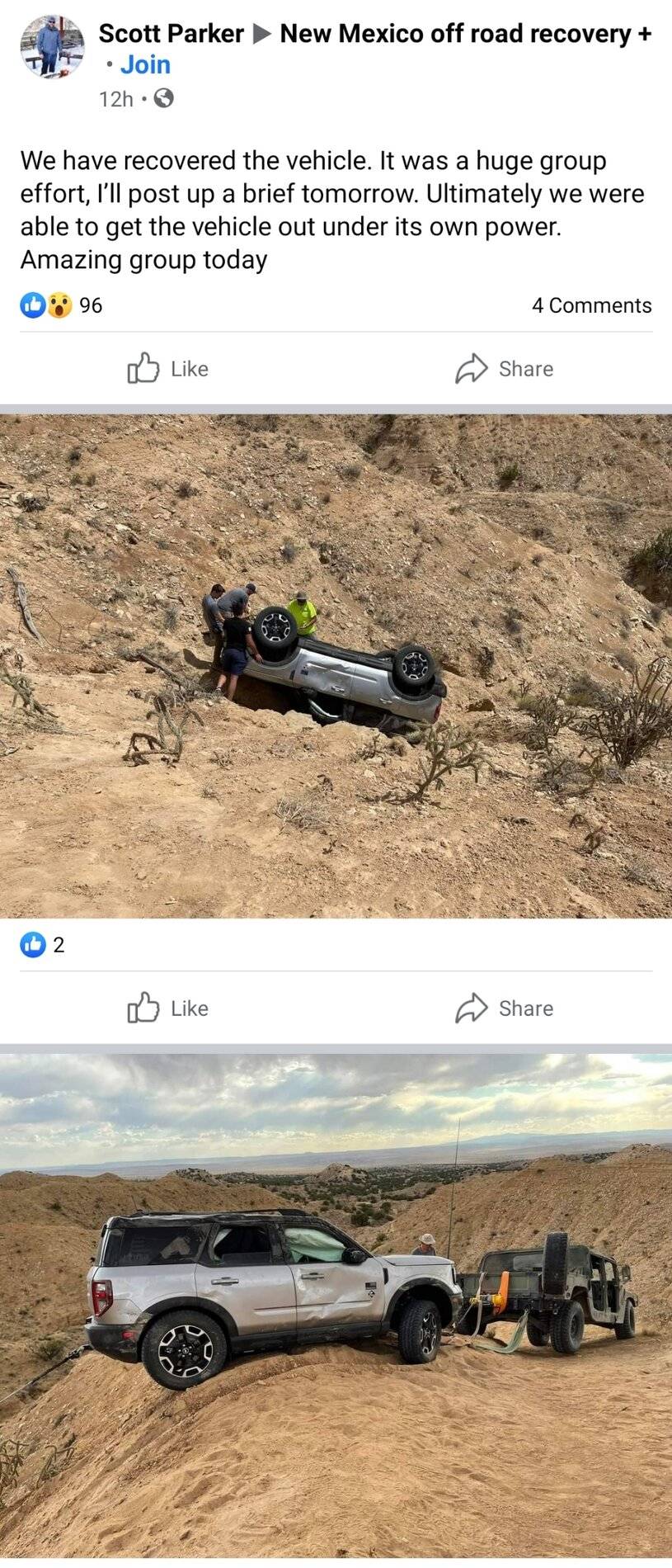 Ford Bronco Sport Bronco Sport rolls 20-30 feet off trail, manages to protect occupants Screenshot_20210607-092402_Facebook