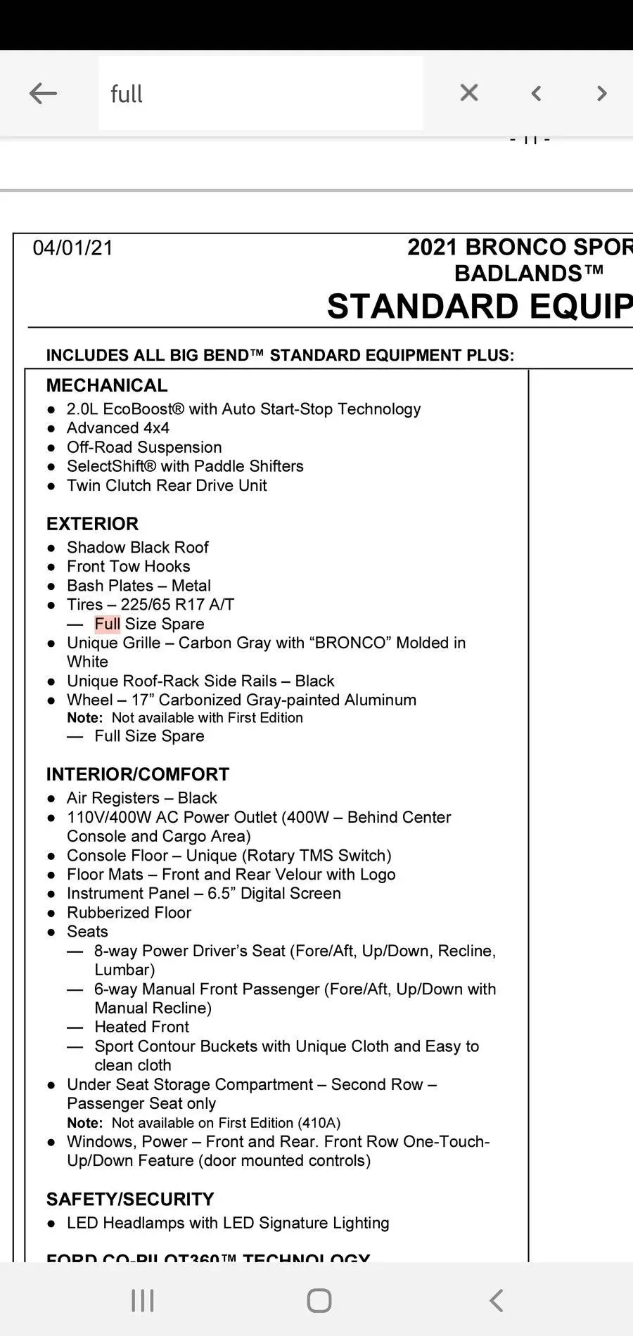 Ford Bronco Sport Any regrets or recommendations? Screenshot_20210713-163024_Adobe Acrobat