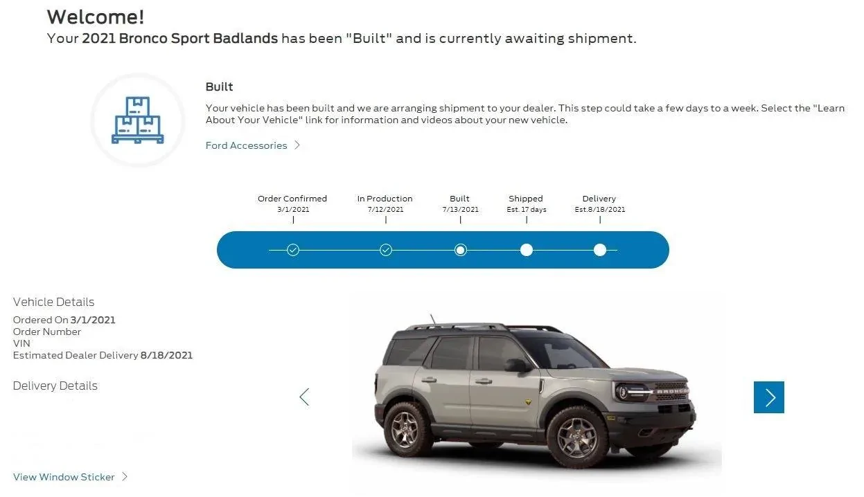 Ford Bronco Sport Waiting room FMC_Site Status