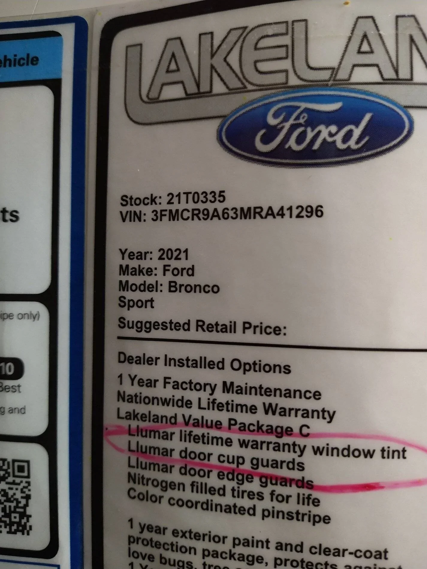 Ford Bronco Sport No letters on trunk deck lid IMG_20210801_114340601