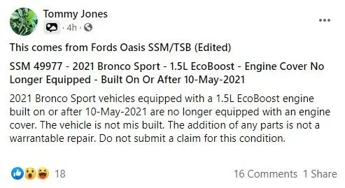Ford Bronco Sport Upset over missing engine cover! Engine Cover SSM