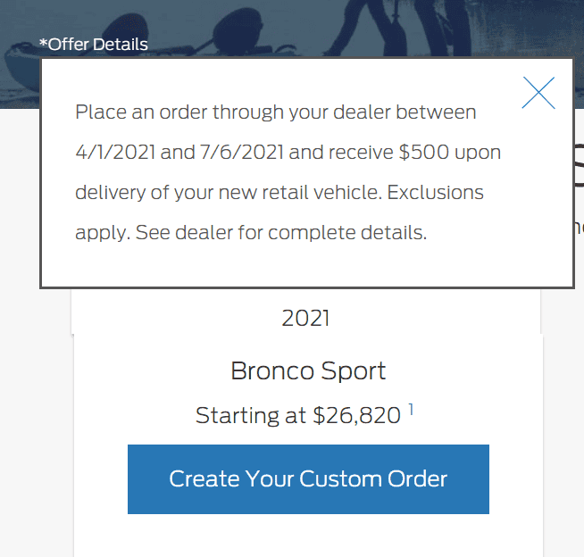 Ford Bronco Sport Bronco Rebate 500+500? CustomOrderIncentive