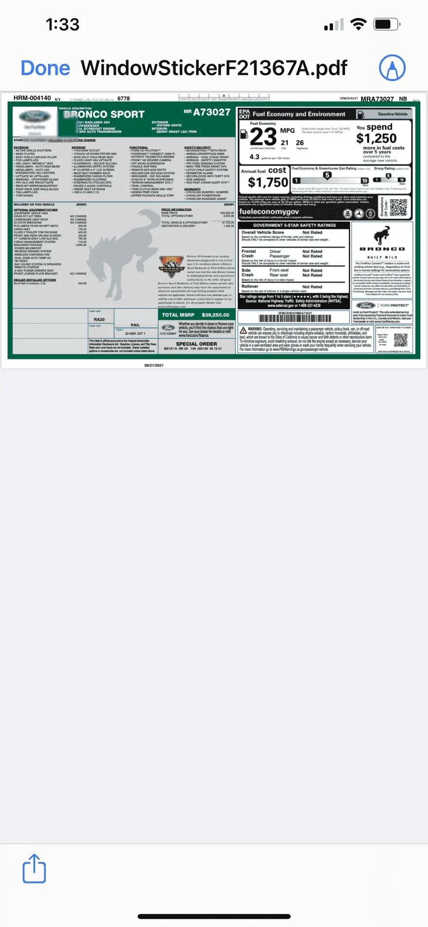 Ford Bronco Sport My Bronco Sport First Edition  is for sale C299B244-6493-4AFF-AE55-E7D04BA44B60