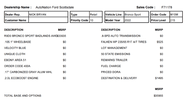 Ford Bronco Sport 2022MY Bronco Sport Dates: Order Acceptance, Scheduling and Production Start 1630847572609