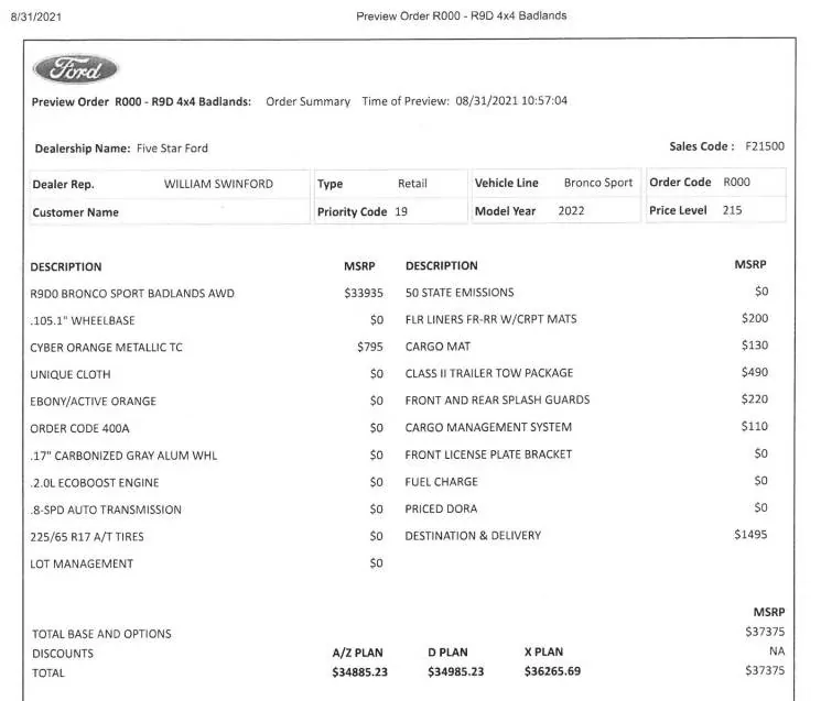 Ford Bronco Sport 2022MY Bronco Sport Dates: Order Acceptance, Scheduling and Production Start 19priority