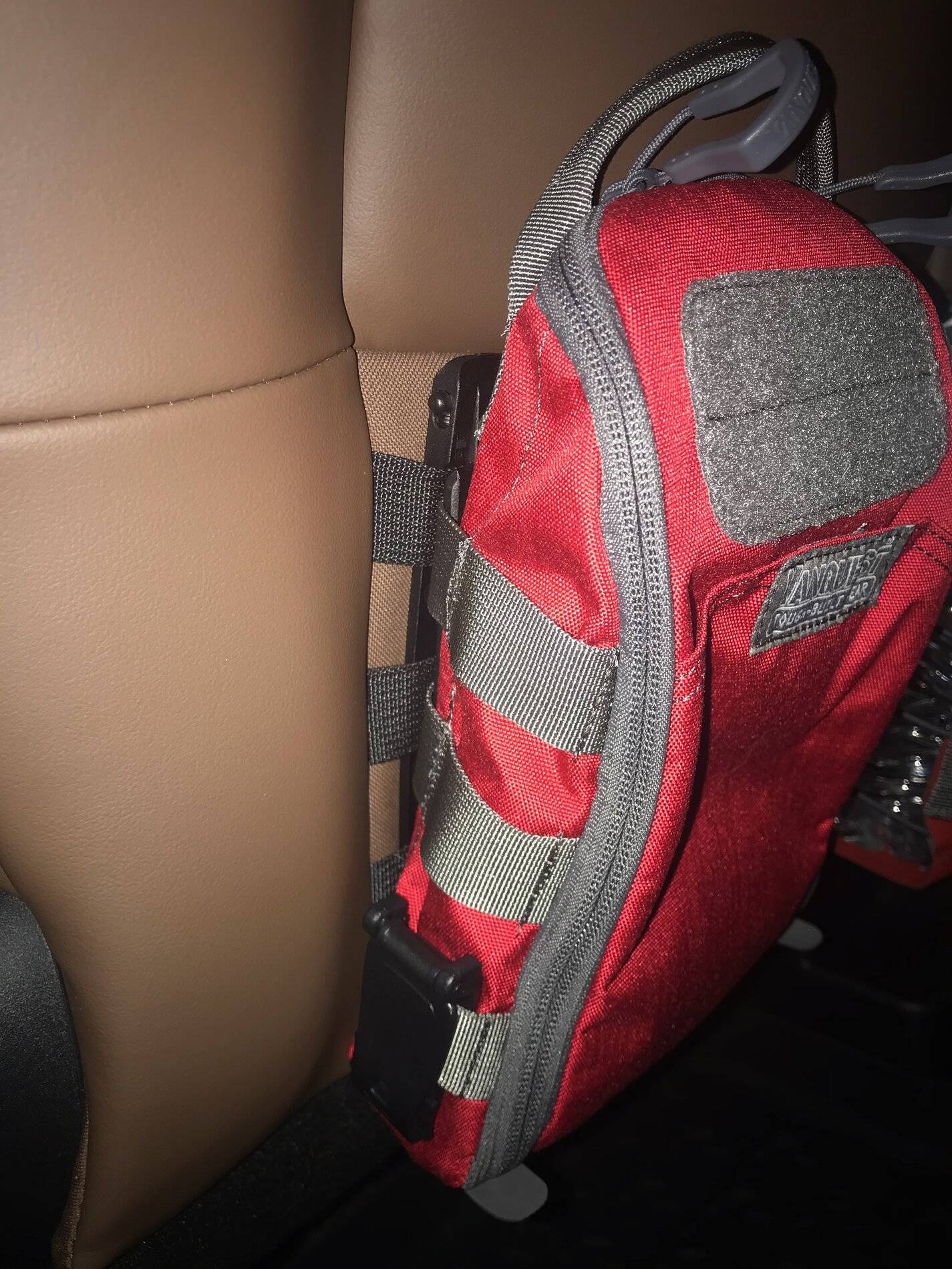 Ford Bronco Sport MOLLE Web (back of front row seats) Sizing Reference Pictures using MOLLE-Lok® connectors IMG_7443