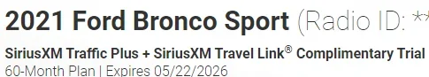 Ford Bronco Sport SiriusXM Traffic subscription 1634507835100