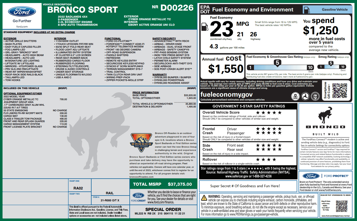 Ford Bronco Sport Weekly Roll Call on Production (Week of 1/03/2021) ponysticker