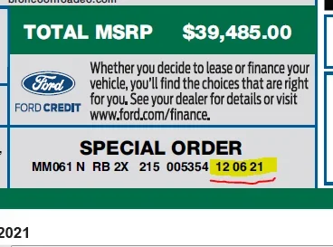 Ford Bronco Sport Weekly Roll Call on Production (Week of 1/03/2021) 1639451890262