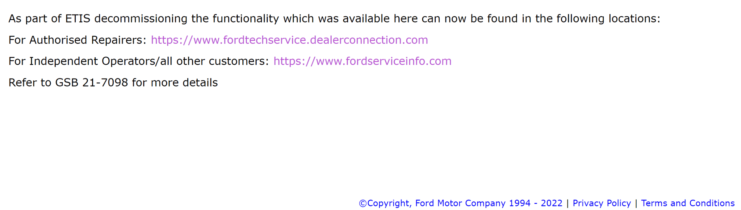 Ford Bronco Sport Ford locks ETIS site. etis