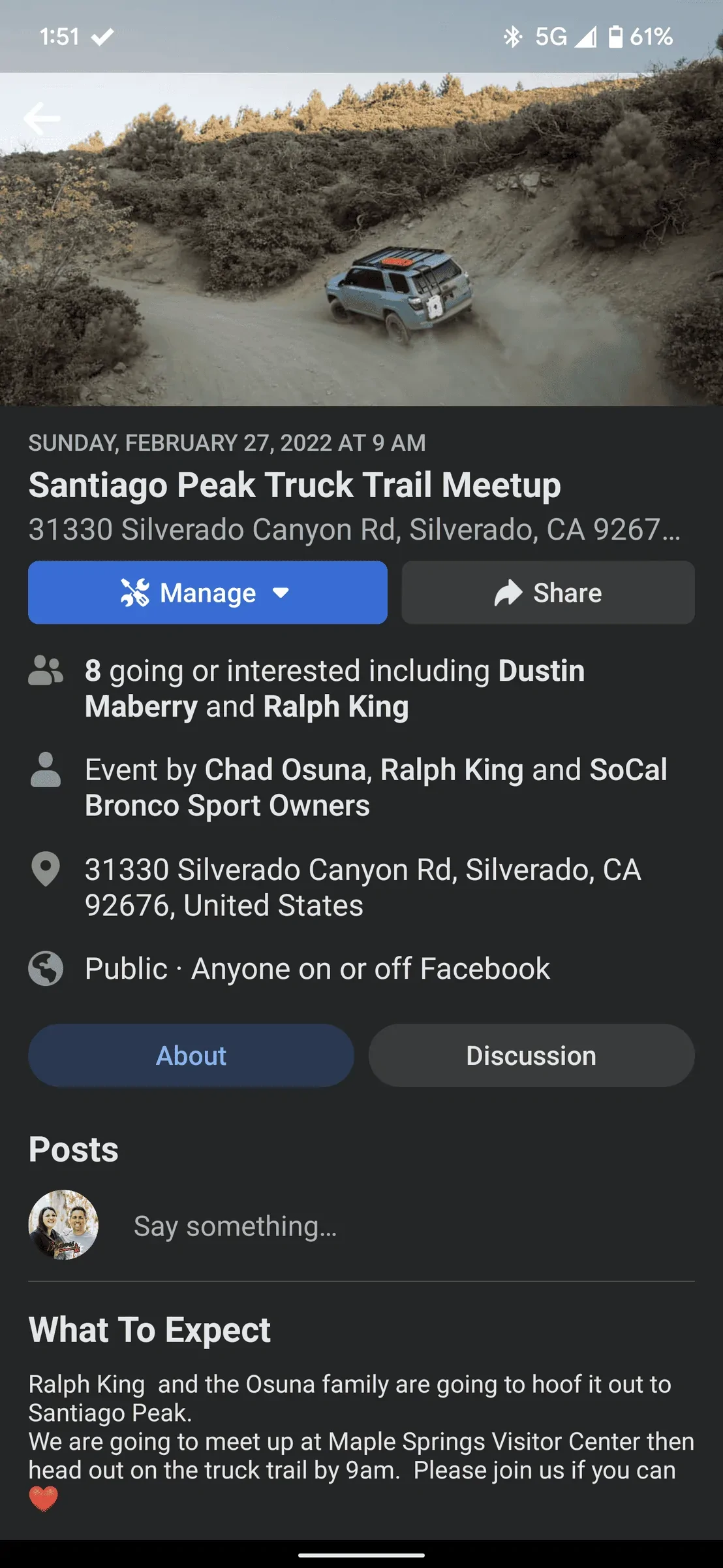 Ford Bronco Sport SoCal Weekend Warrior Group Screenshot_20220208-135154