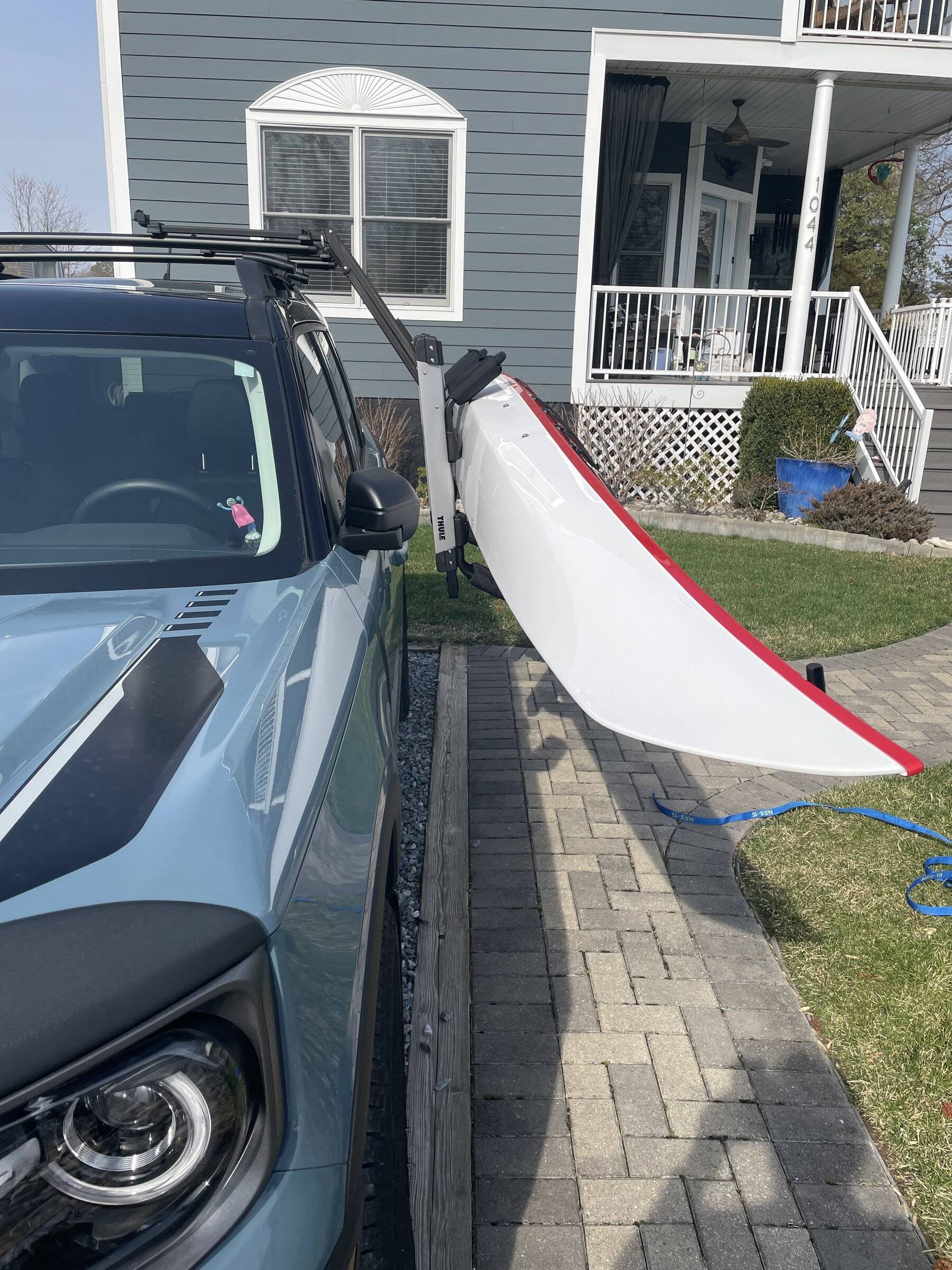 Ford Bronco Sport Thule Hullavator works with 53" cross bars! Sitka XT front view Sport