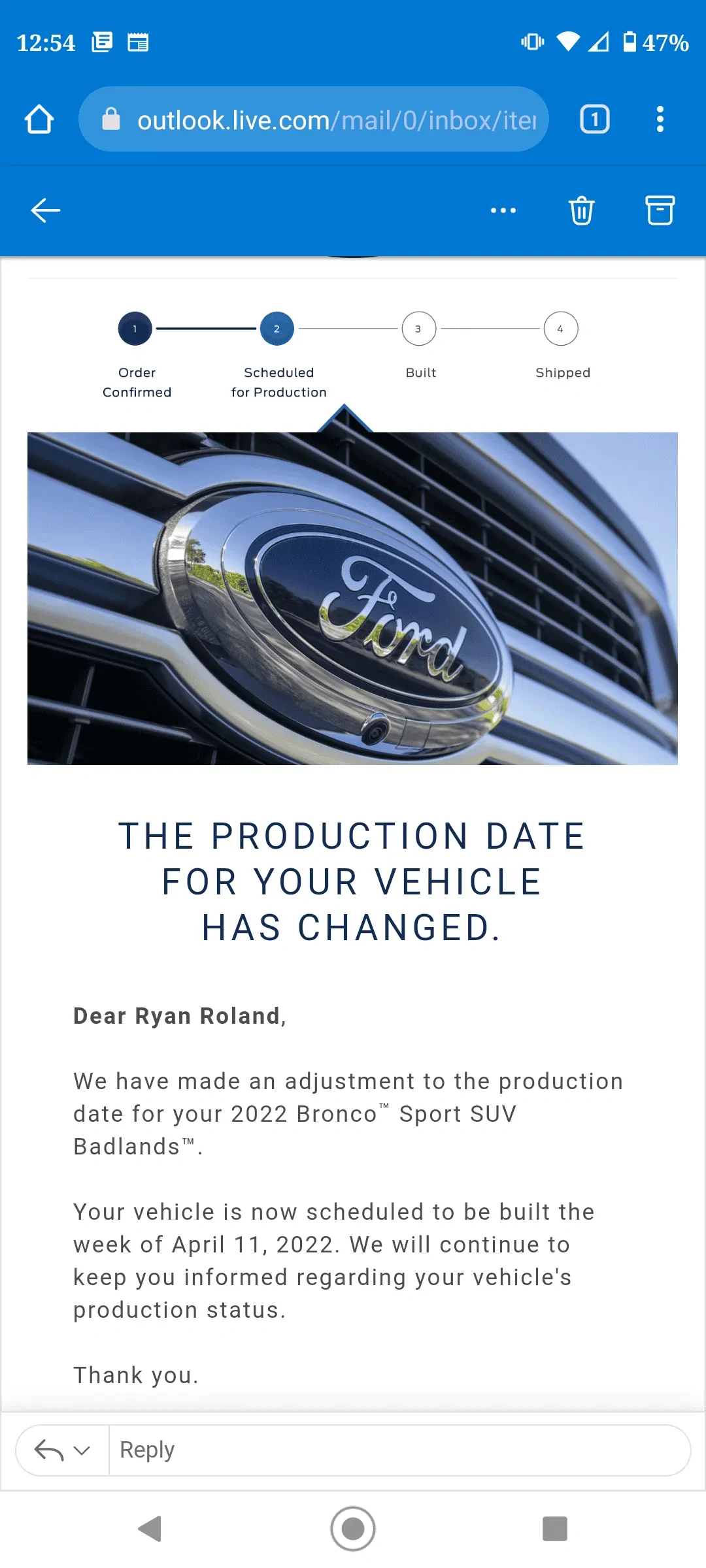 Ford Bronco Sport And another one! Moved up another week. I like where this is going. Screenshot_20220313-125447