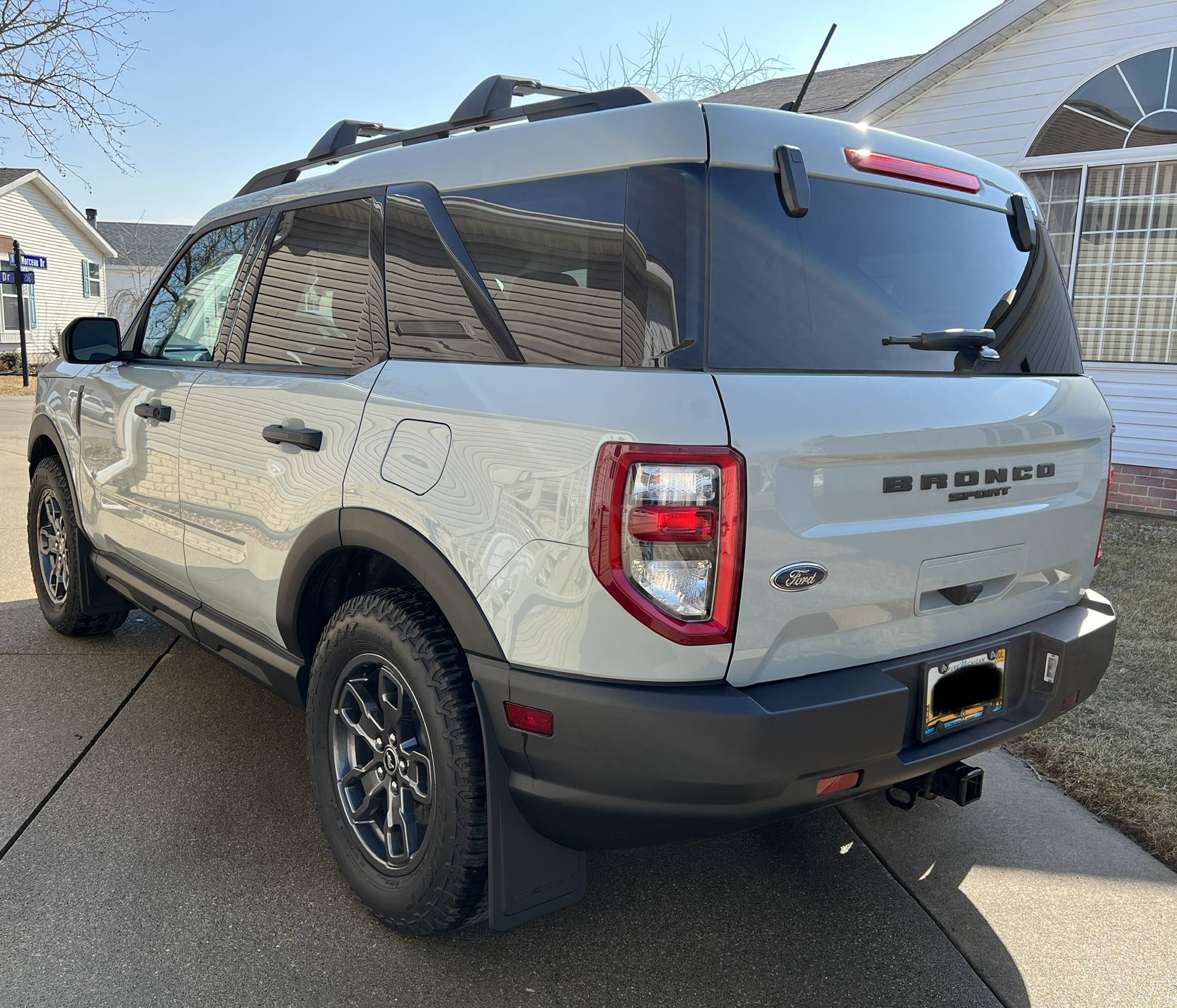 Ford Bronco Sport White Big Bend model has almost invisible BRONCO SPORT logo on rear hatch door.  A can of Matte Black Plasti Dip really dresses it up nicely. 2BAD4DB9-D99F-4CC1-AB0D-3E1884B02834_1_201_a