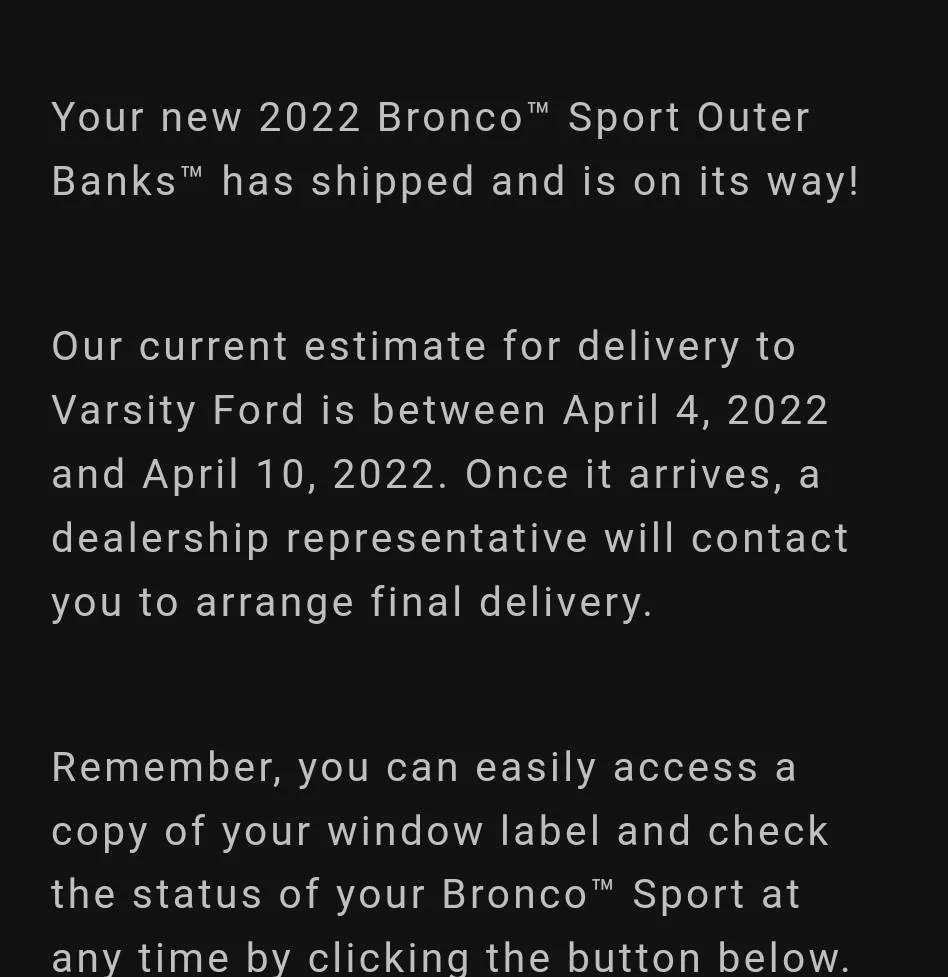 Ford Bronco Sport February production date Screenshot_20220322-171813_Gmail