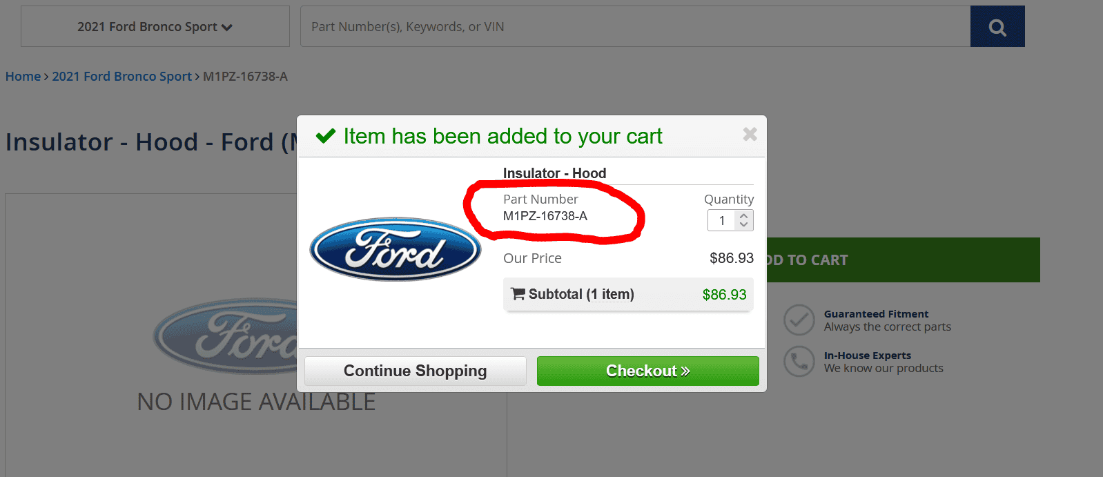 Ford Bronco Sport Need help locating hood insulation pad part 1647995436089