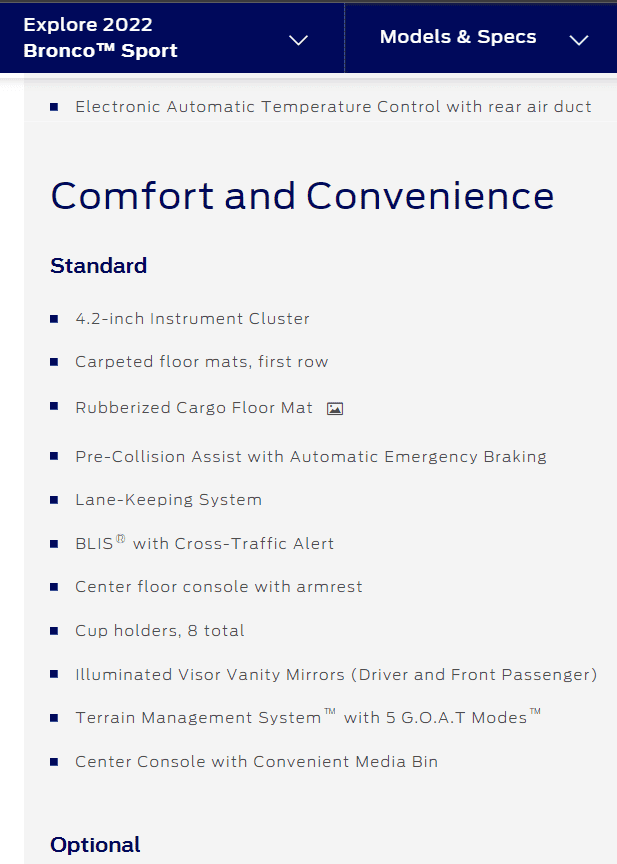 Ford Bronco Sport Is blind spot assist/alert stand on 2022 BB? Screenshot (3)