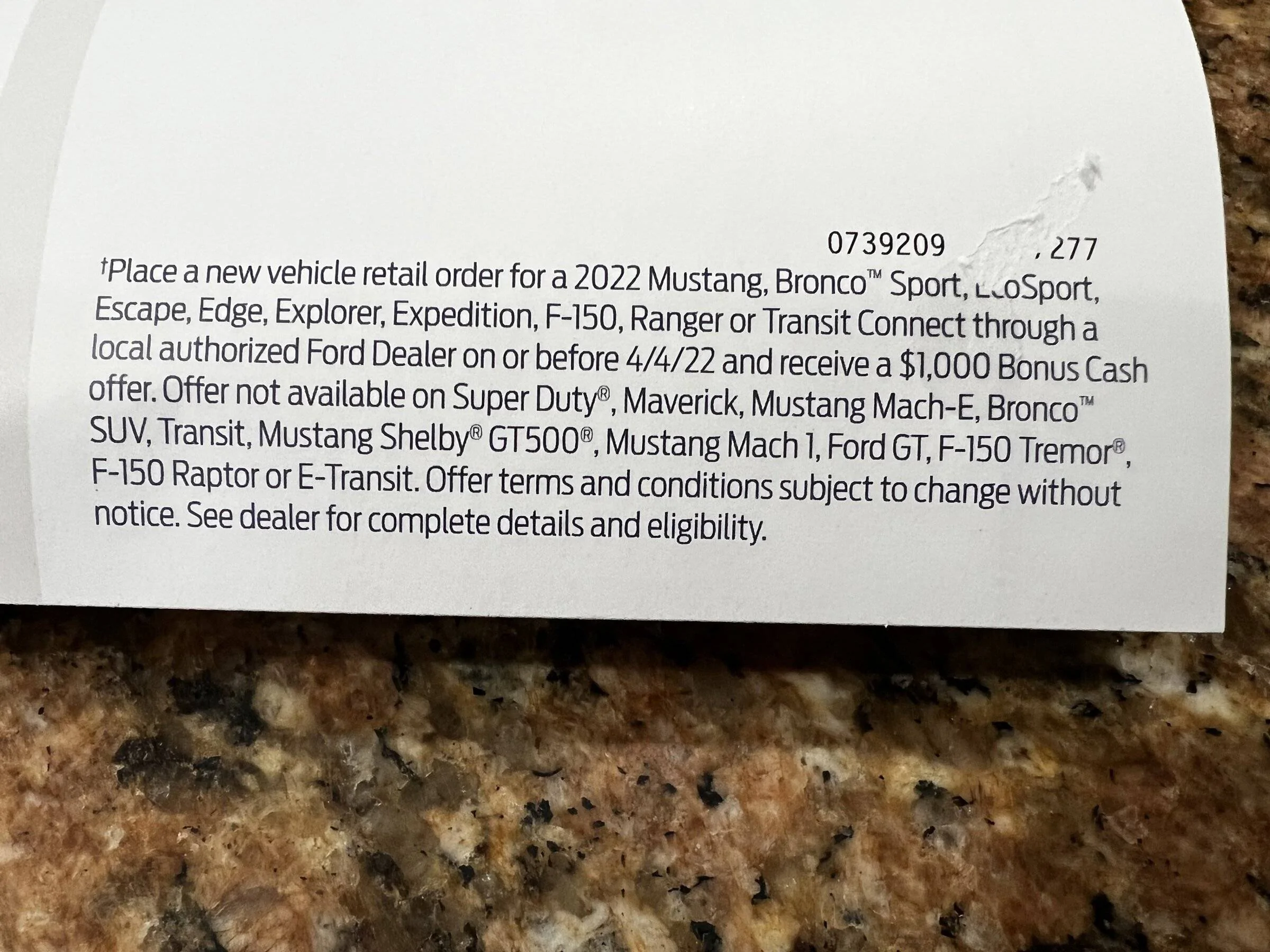 Ford Bronco Sport Picked up BS BL today.  Dealer claimed $1,000 order incentive did NOT apply to Bronco Sport! 44CC75E1-C733-4EE3-AF94-1916C9D46635