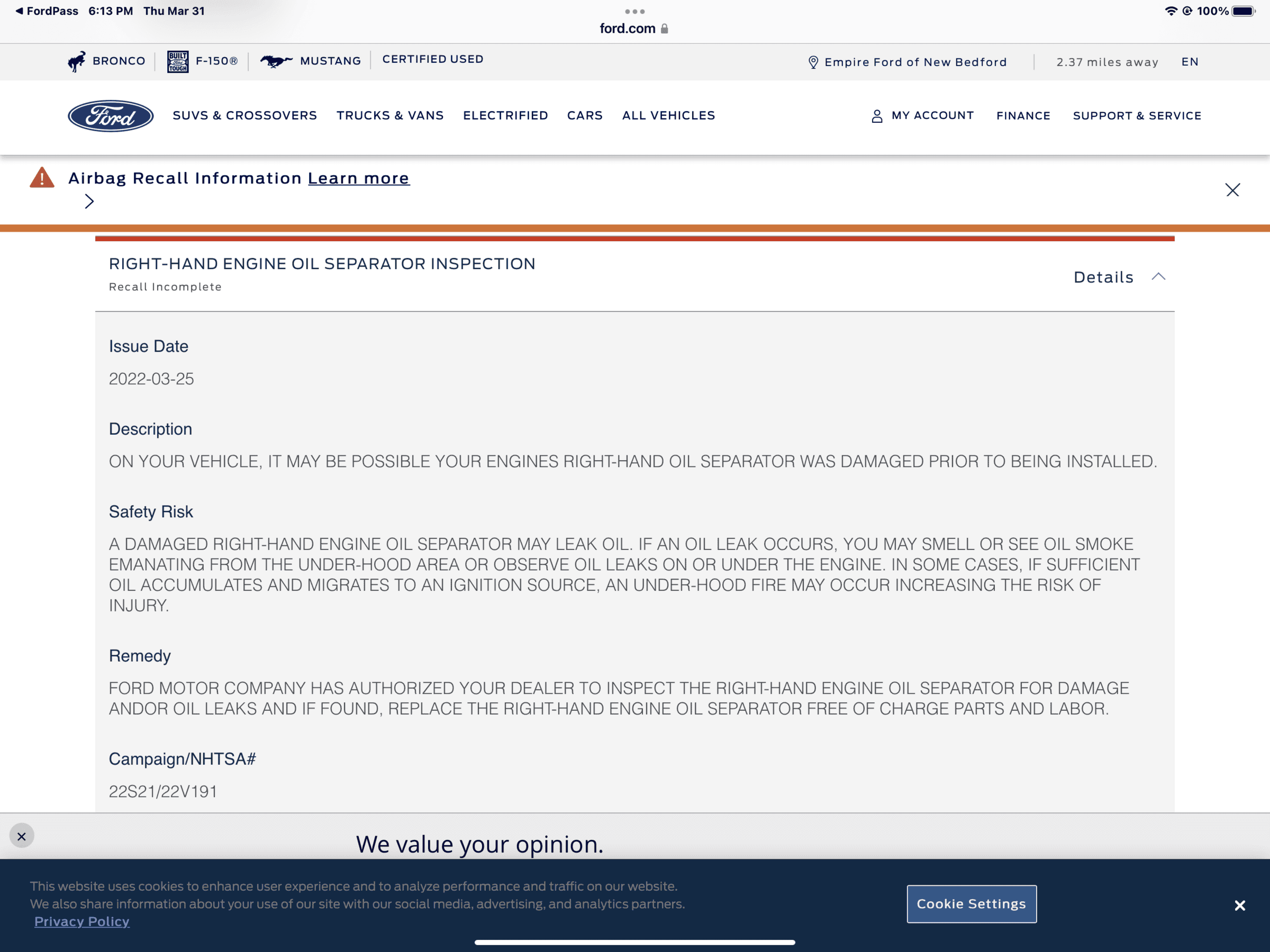 Ford Bronco Sport RECALL on oil separator 4F8E3337-2749-4964-A848-C88F1479C08C