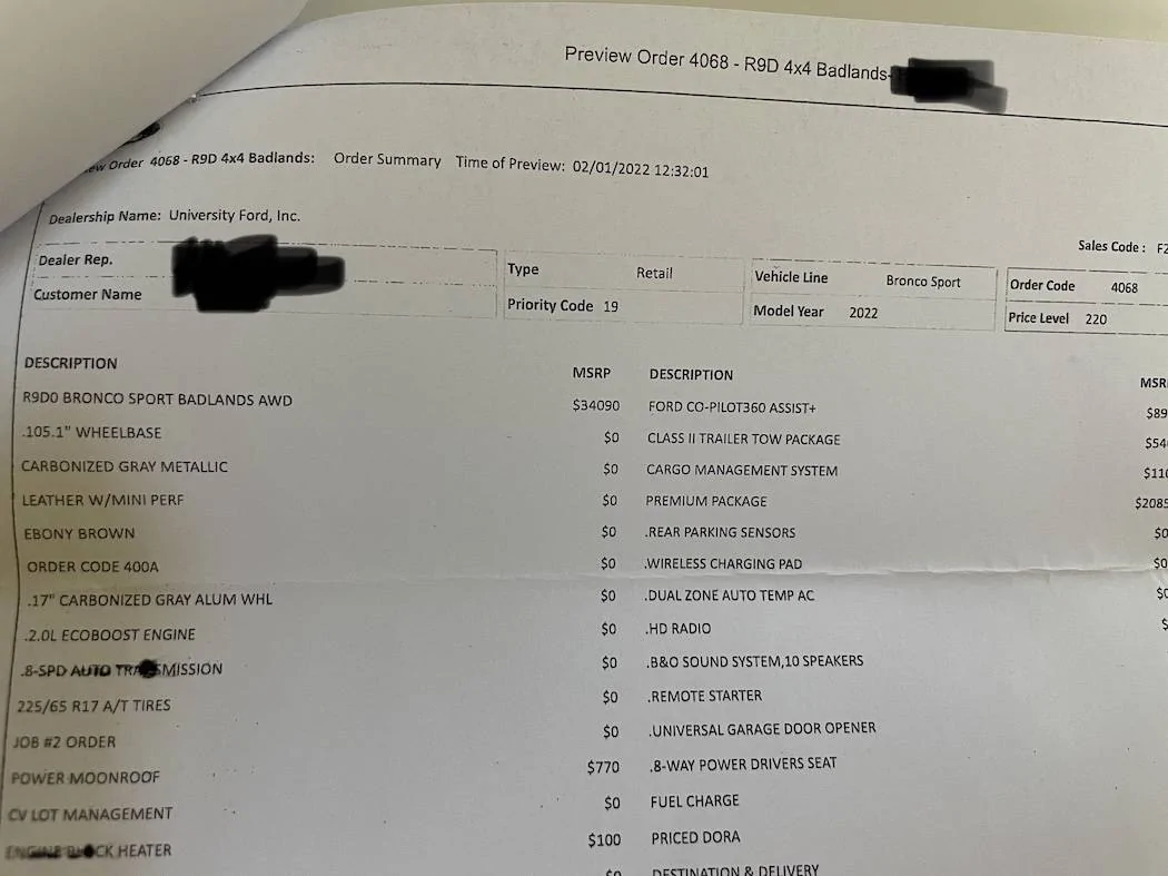 Ford Bronco Sport Ford Bronco Sport ordering process - how should it work? IMG_0483 2