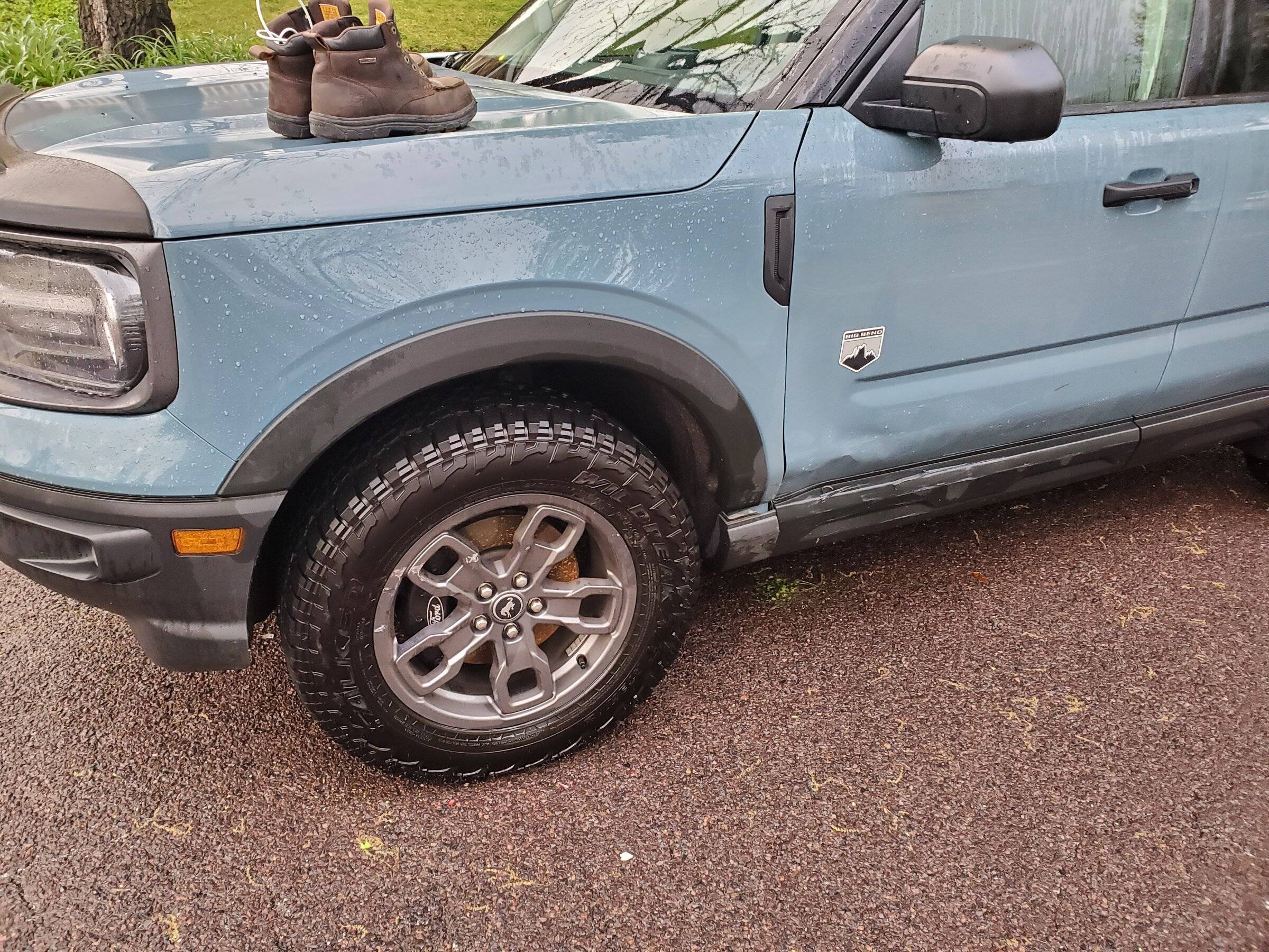 Ford Bronco Sport Two Broncos killed (hit) with one stone (speeding 19 yr old) 20220503_064326