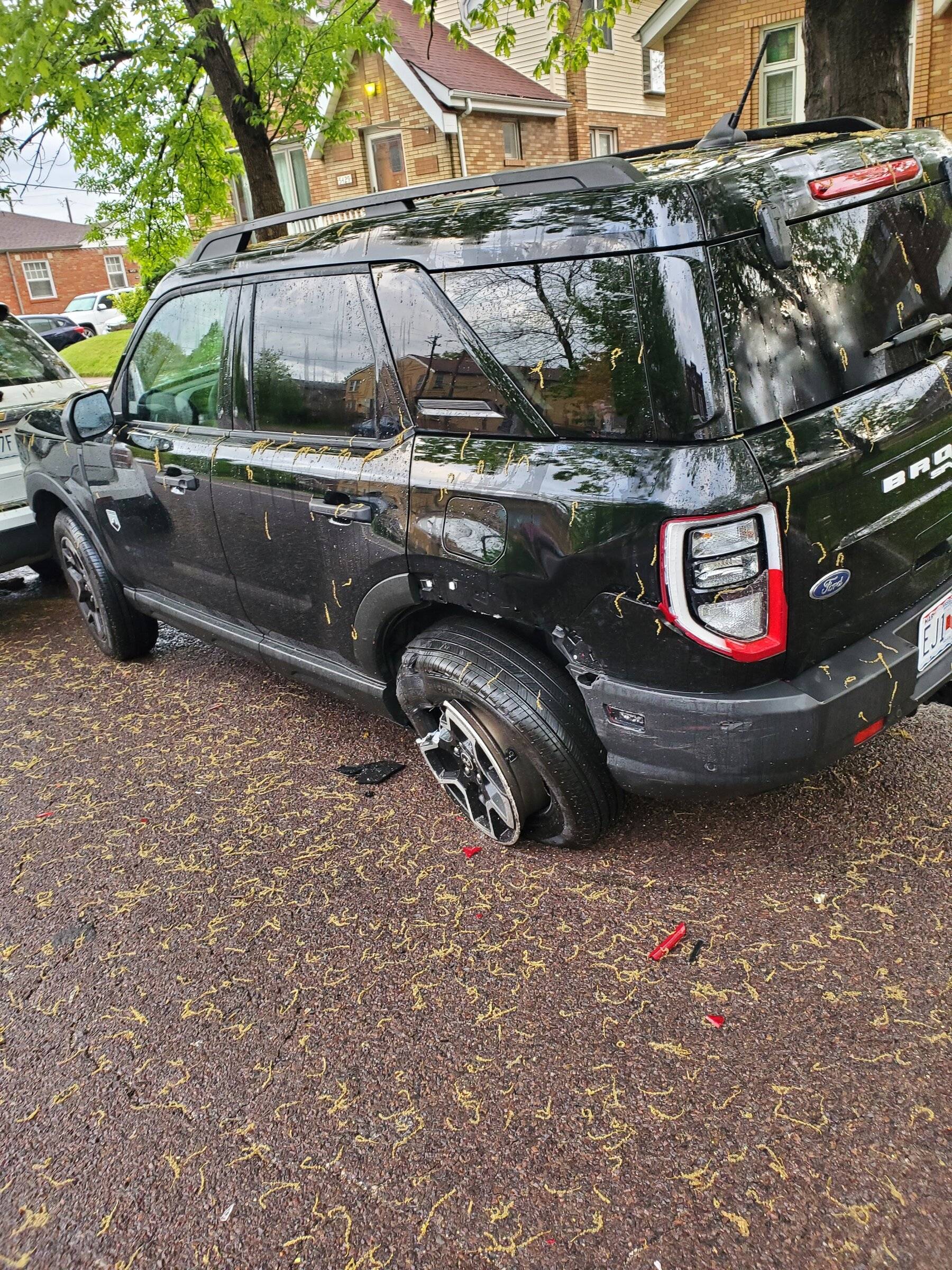 Ford Bronco Sport Two Broncos killed (hit) with one stone (speeding 19 yr old) 20220503_064023