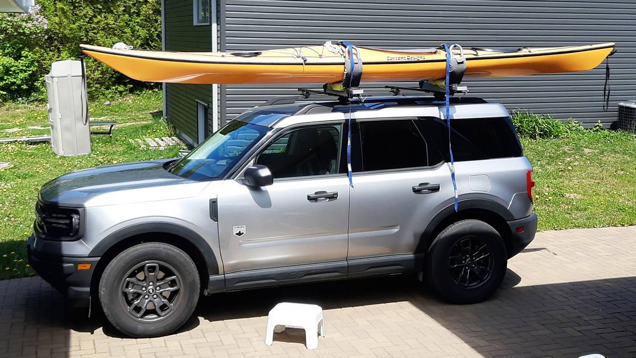 Ford Bronco Sport Thule Hullavator Kayak Rack installed BroncoKayak