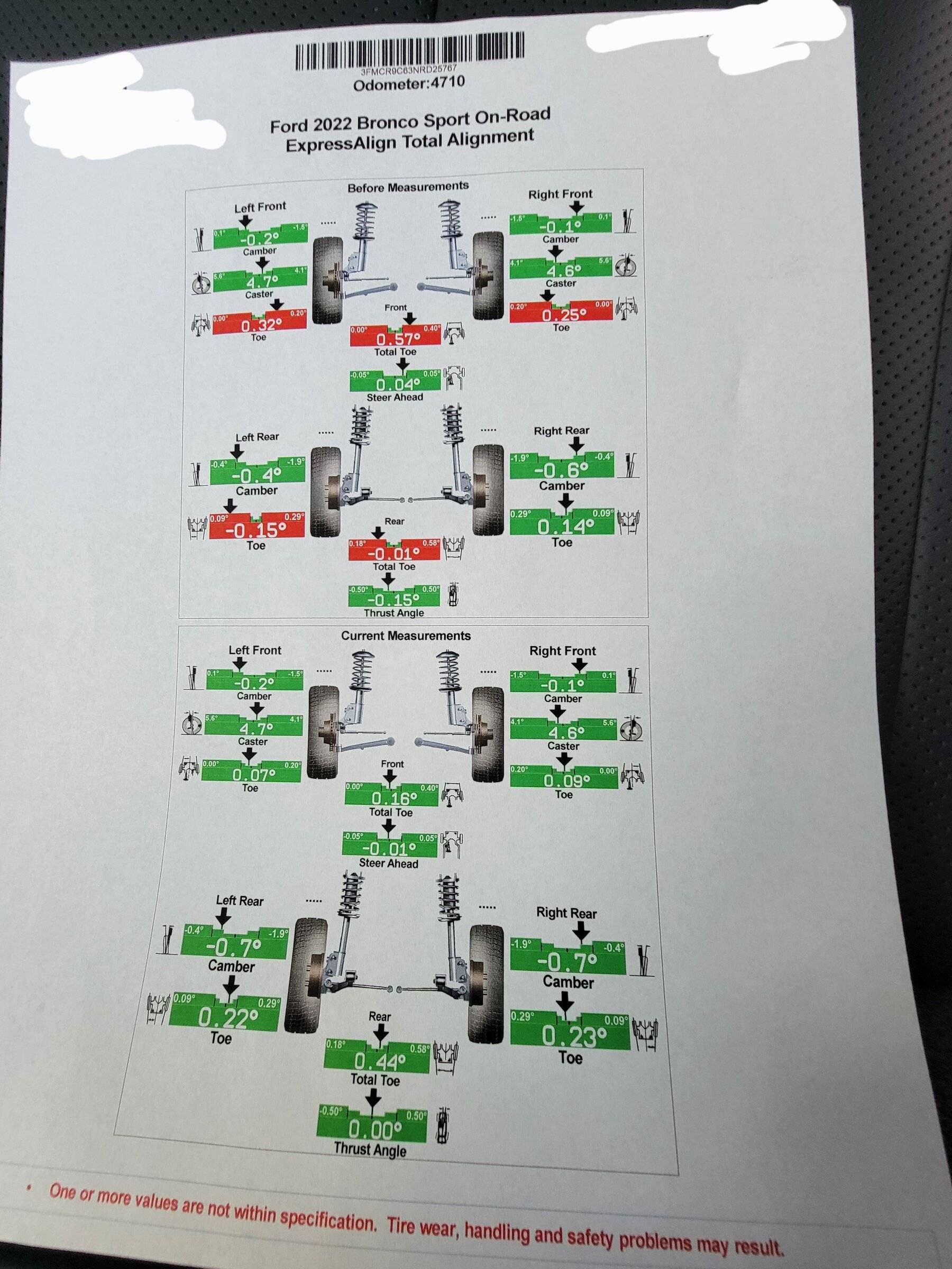 Ford Bronco Sport Post your post lift alignment specs 20220606_084214