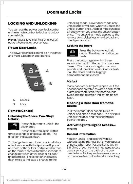 Ford Bronco Sport Lift Glass unlatching with Fordpass remote unlock Captur
