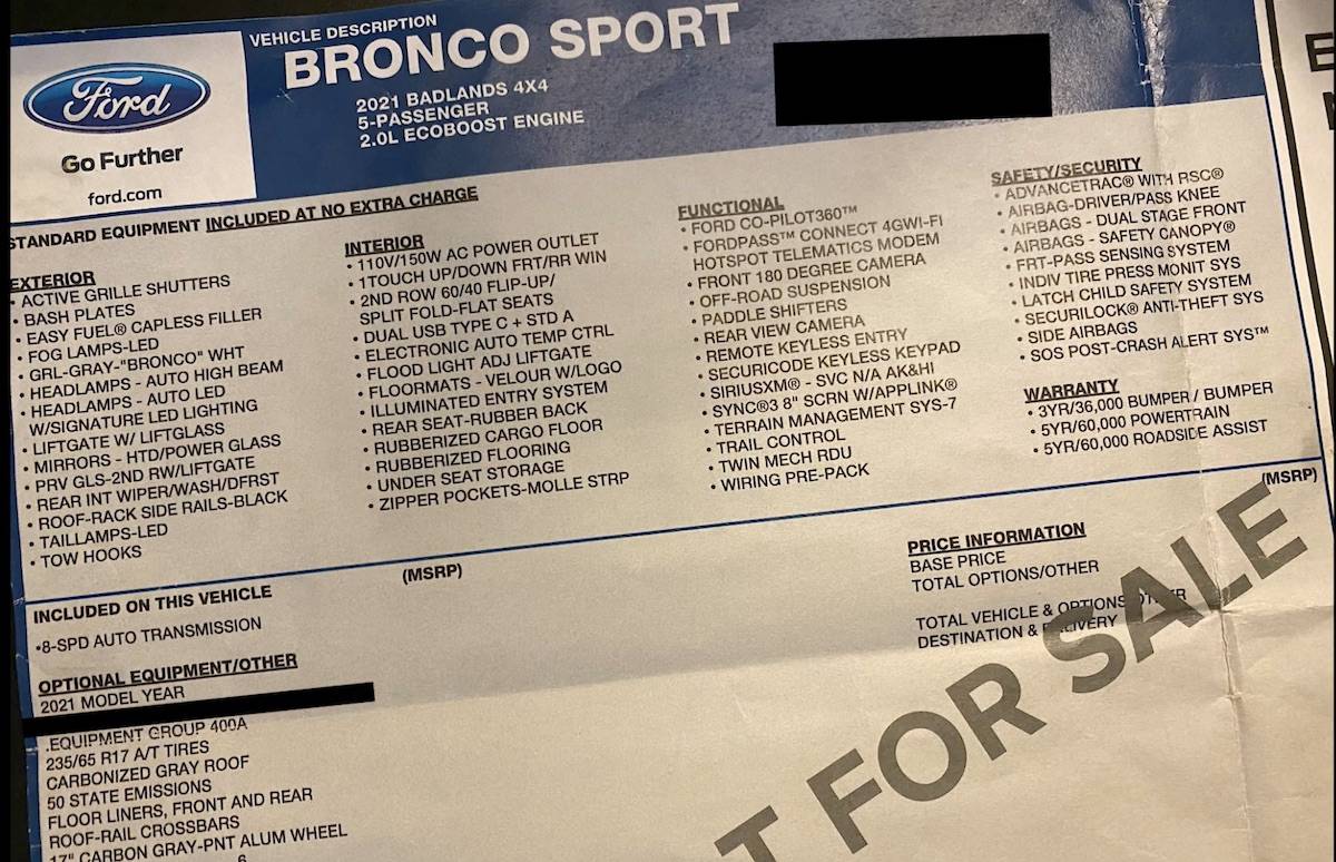 Ford Bronco Sport Leaked: 2021 Bronco Sport Badlands Window Sticker! 2021-bronco-sport-badlands-window-sticker