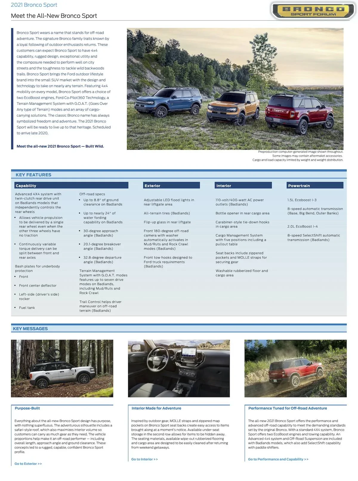 Ford Bronco Sport 2021 Bronco Sport eSourceBook - 85 Pages of Specifications, Packaging/Options, Features And More 2021 Bronco Sport Source Book-1