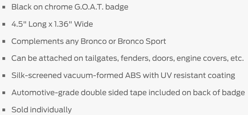 Ford Bronco Sport New GOAT badge from Ford Performance 1664841415215