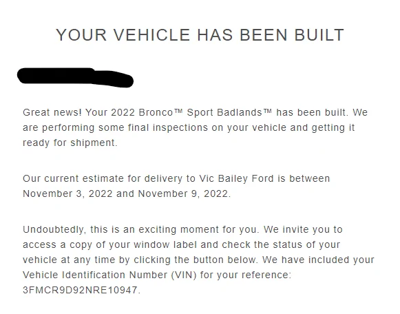 Ford Bronco Sport Stuck "Awaiting Shipment" Waiting Room 1665159116782