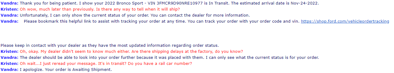 Ford Bronco Sport Stuck "Awaiting Shipment" Waiting Room 1665854137074