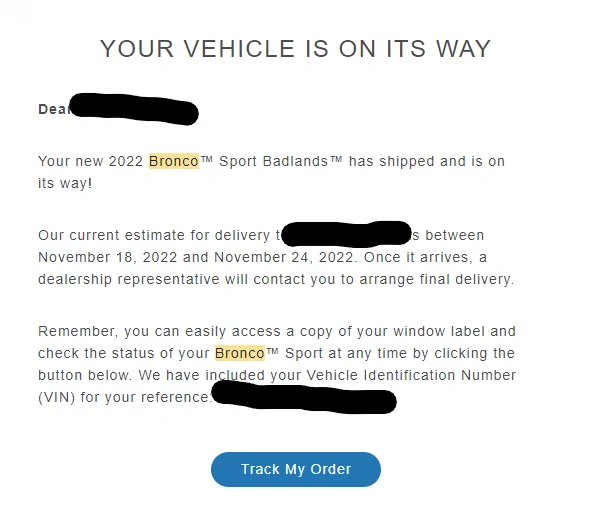 Ford Bronco Sport Stuck "Awaiting Shipment" Waiting Room 1666202313845