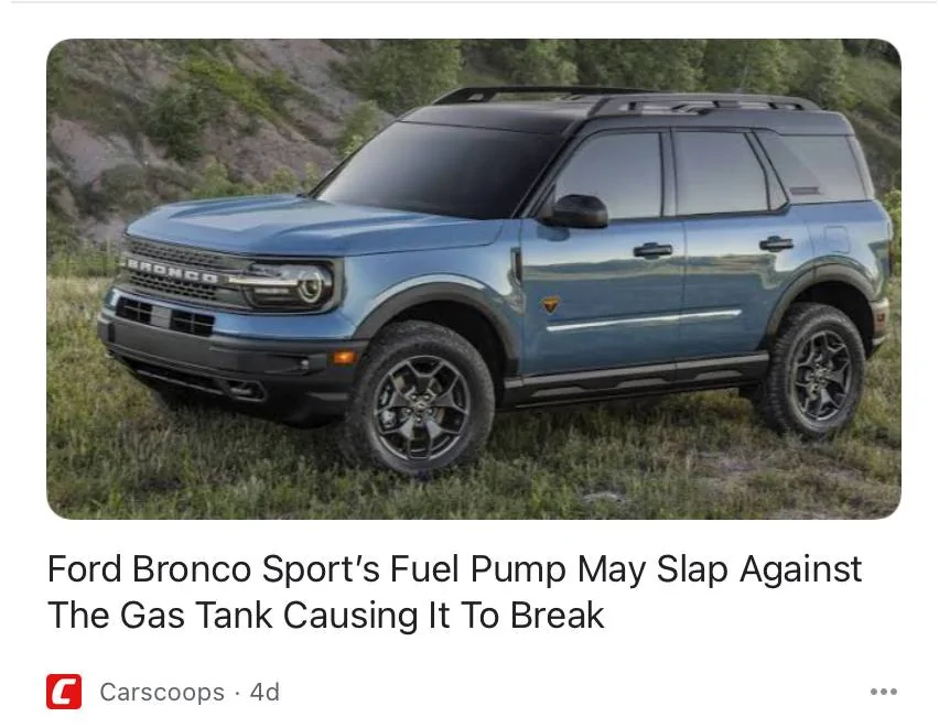 Ford Bronco Sport Recall coming for Bronco Sports built between August 10th and 11th 2022 may get recalled for faulty fuel pump 2574D56F-4B78-4679-88E1-322DD35EEC97