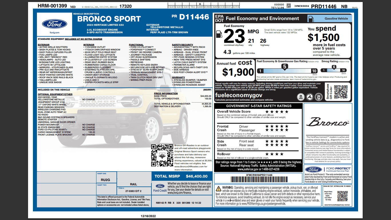 Ford Bronco Sport 2023 FORD BRONCO SPORT HERITAGE LIMITED ORDER IN LIMBO. 1671206786138