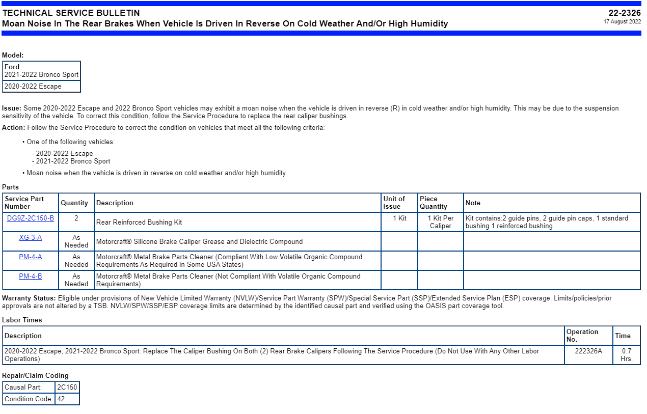 Ford Bronco Sport Brakes making strange sound when reversing Screenshot 2022-10-24 144733