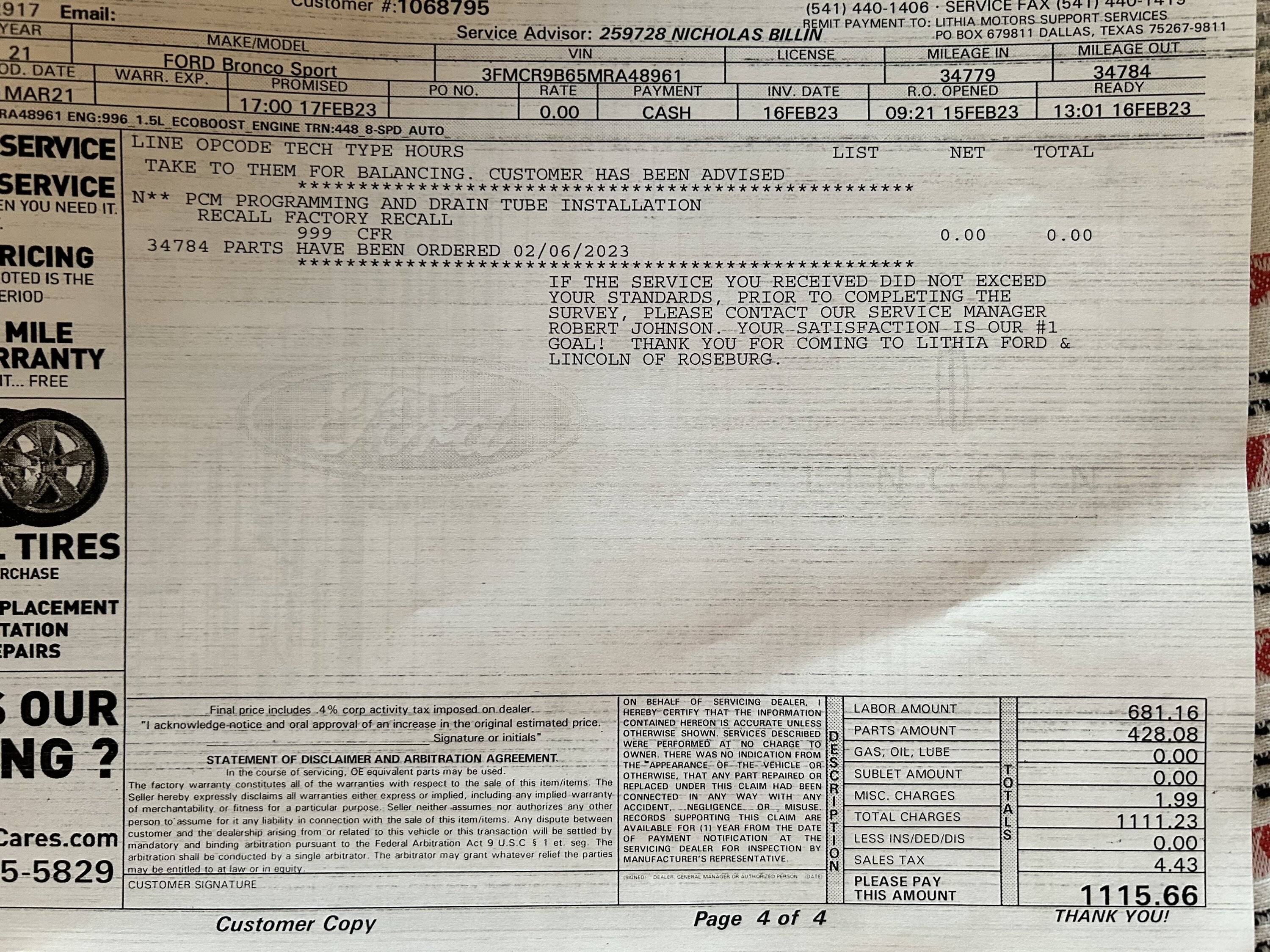 Ford Bronco Sport 30,000 Mile Maintenance Service Cost B24D487F-88E0-4E91-9F69-9F8007F5326D