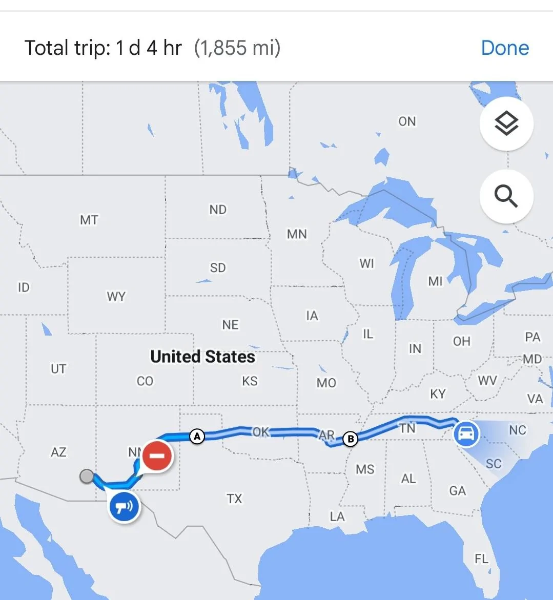 Ford Bronco Sport Cross-Country Trip MPG With Badlands 2.0L Engine Screenshot_20230403_204743_Maps