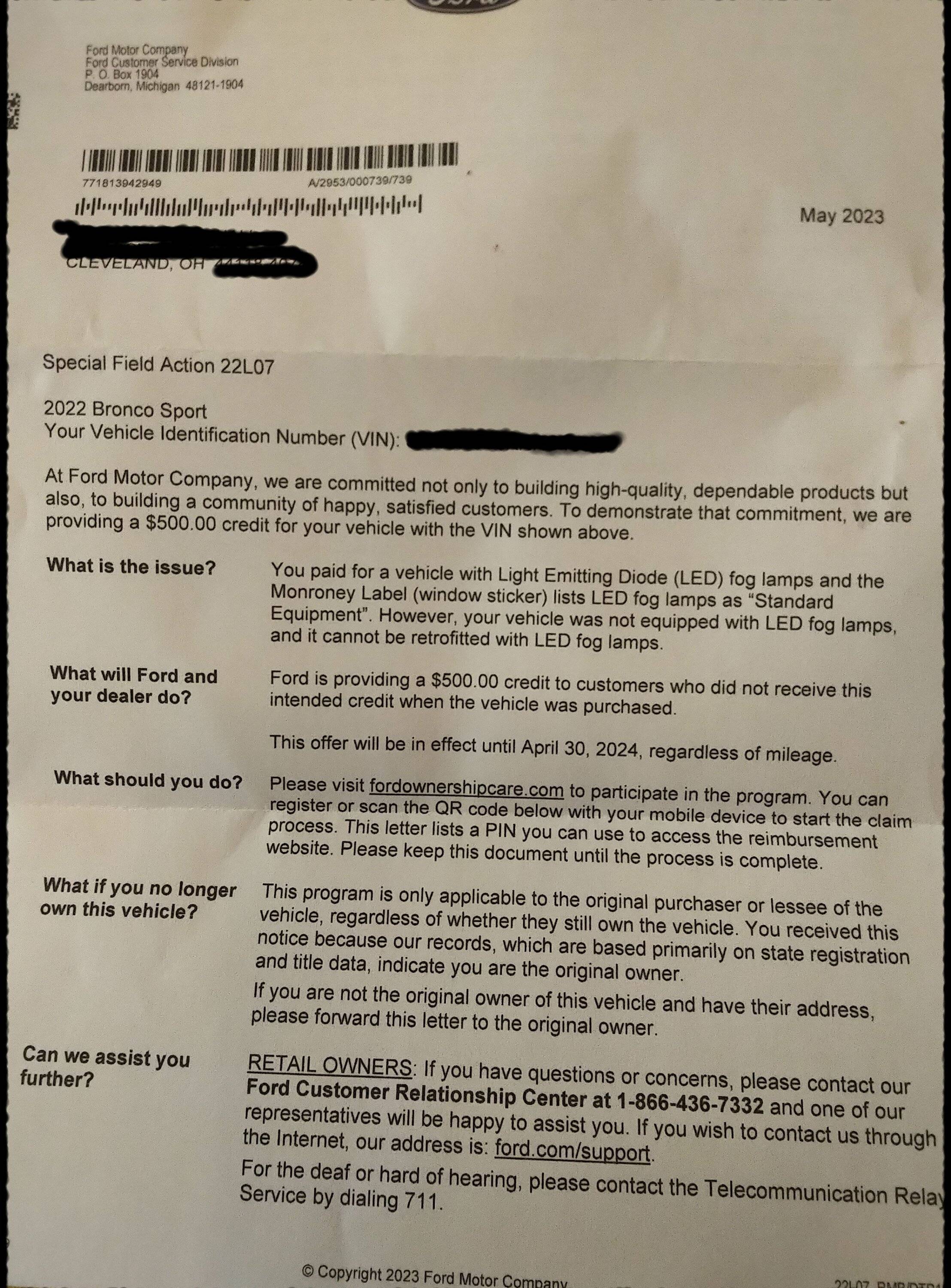 Ford Bronco Sport Refund for missing Big Bend fog lights ford fog lights - Copy