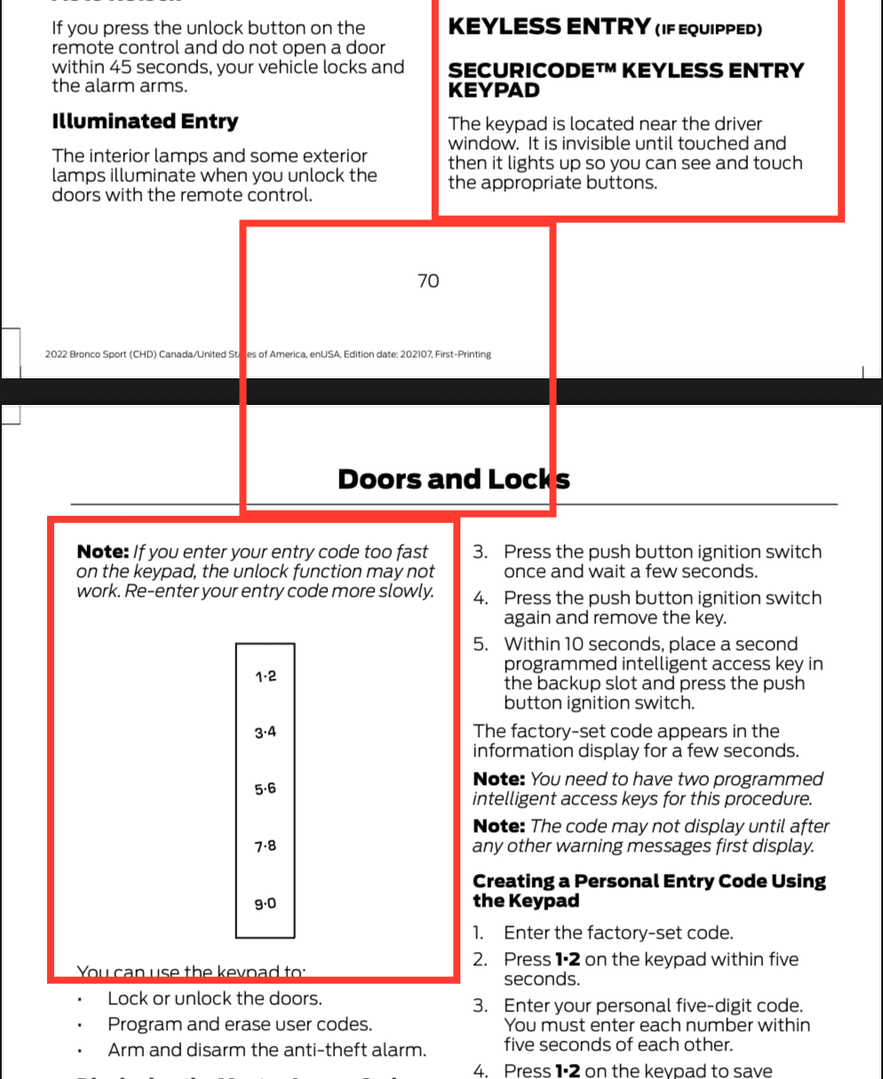 Ford Bronco Sport Warning: Doors auto lock with key fob inside 1687239195721