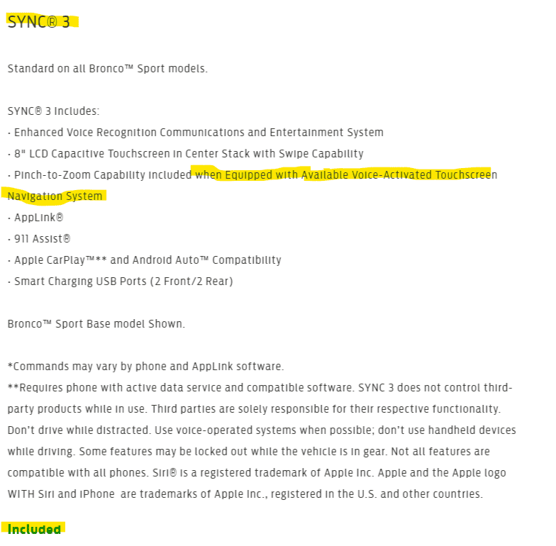 Ford Bronco Sport Does 2024 Sync3 include navigation? Navi_Option02
