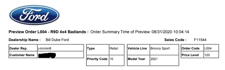 Ford Bronco Sport Order Status on Ford's site ford