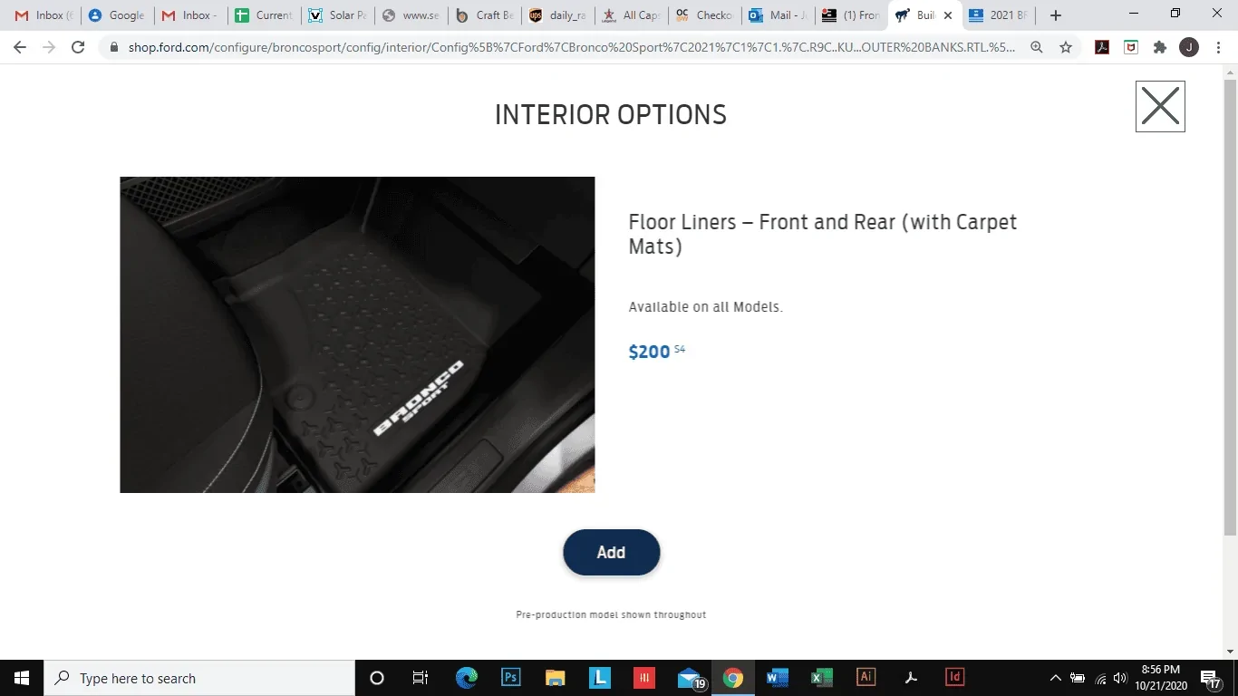 Ford Bronco Sport Front and rear floor Liners (with carpet mats) 1603339052937