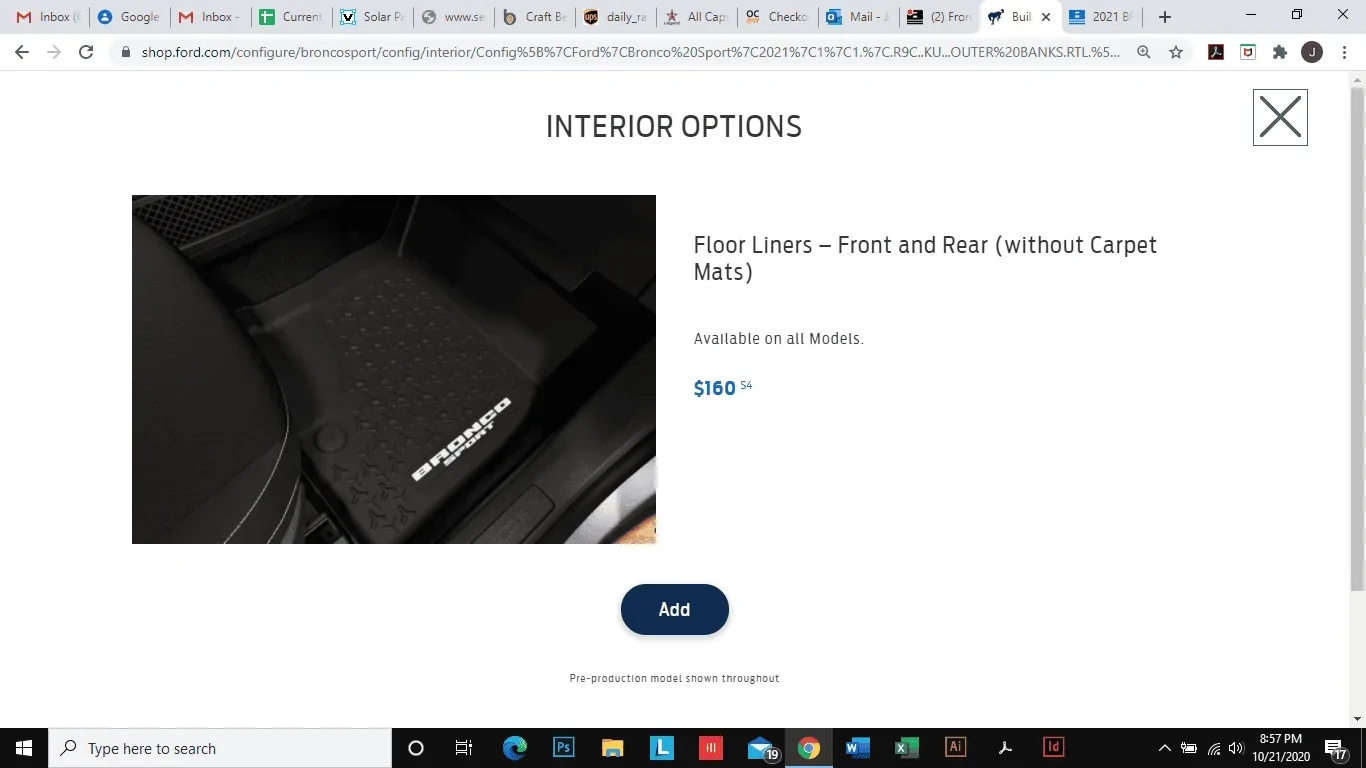 Ford Bronco Sport Front and rear floor Liners (with carpet mats) 1603339088254