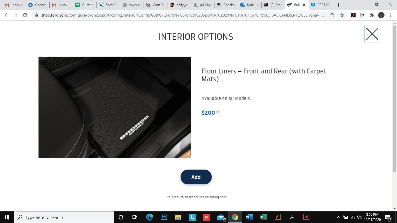 Ford Bronco Sport Front and rear floor Liners (with carpet mats) 1603339161958