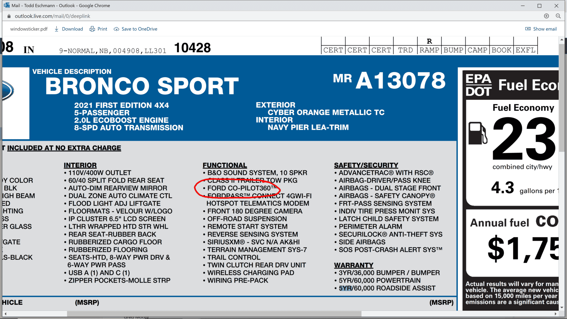 Ford Bronco Sport Ford confirms First Edition Sport will not have Co-Pilot 360 + 1606877699959