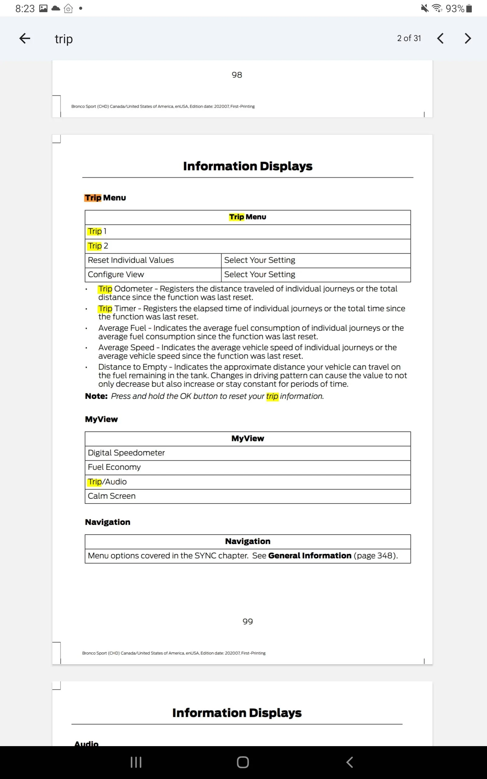 Ford Bronco Sport Trip 2 setting on. Bronco Sport OBs. Screenshot_20230907-202337_Driv