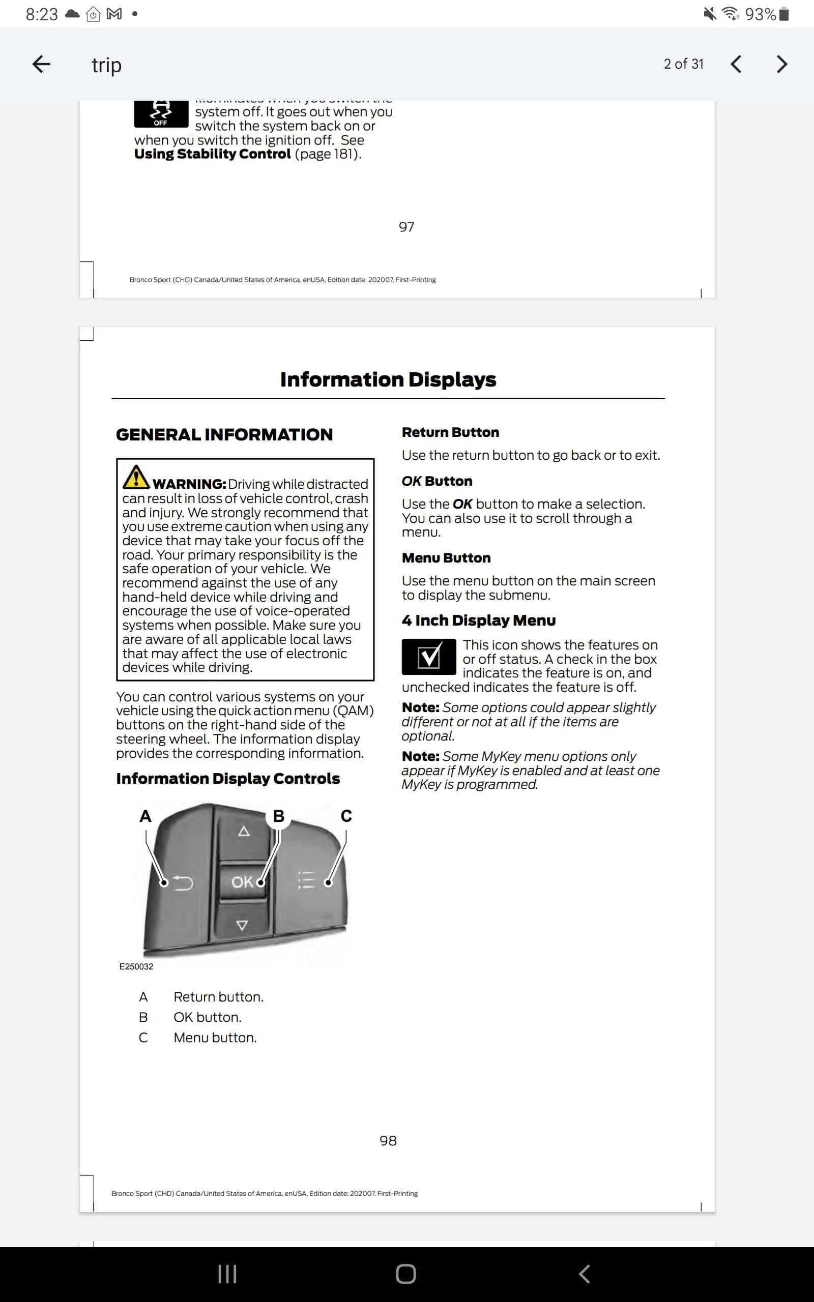 Ford Bronco Sport Trip 2 setting on. Bronco Sport OBs. Screenshot_20230907-202326_Driv